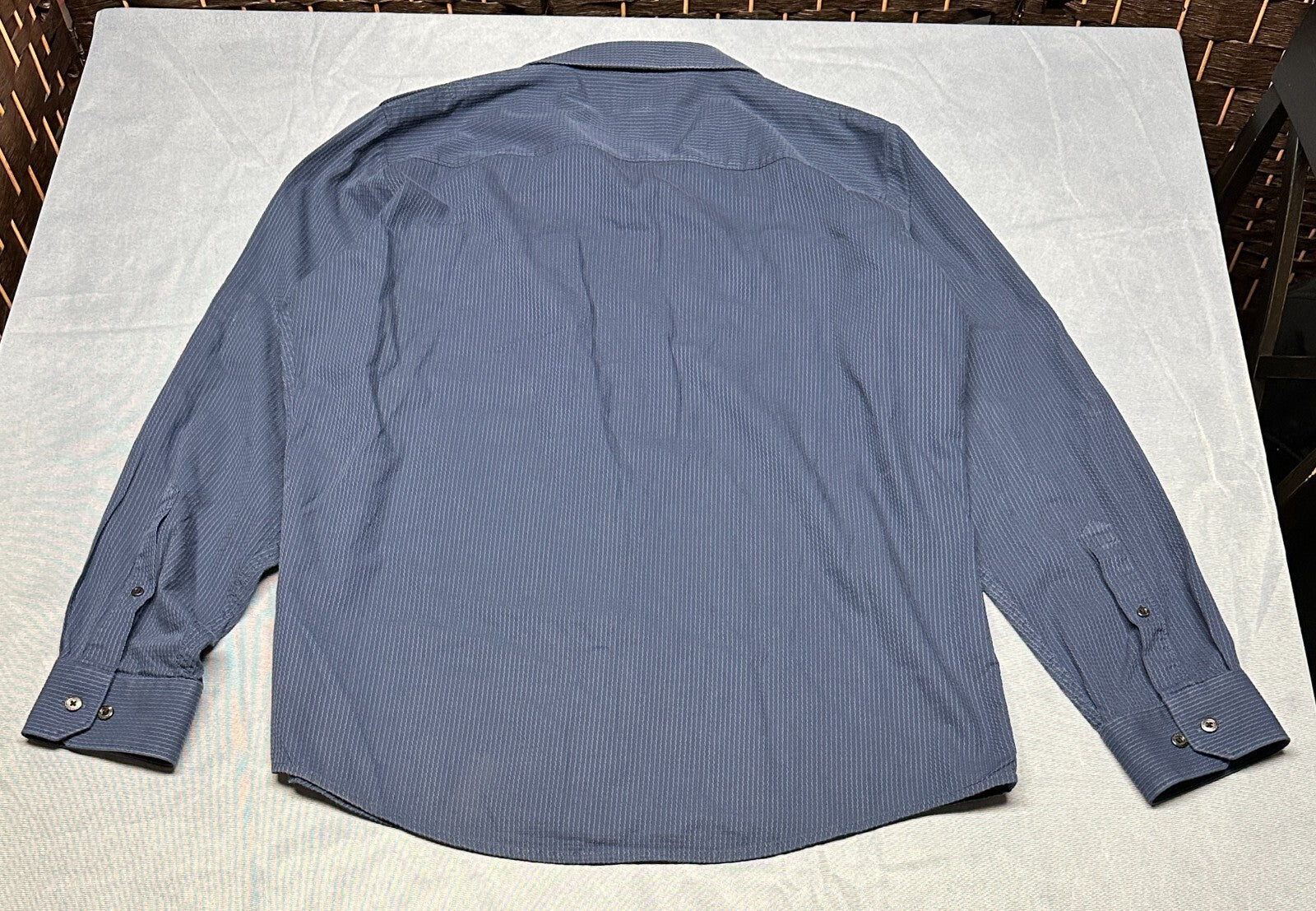Rock & Republic Shirt Mens Large Blue Button Down Roll Tab 100% Cotton Striped
