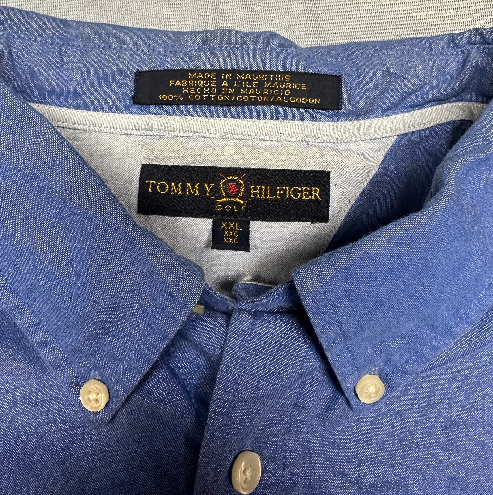 Tommy Hilfiger Golf Button Down Shirt Adult XXL 2XL Blue Long Sleeve Mens *Marks