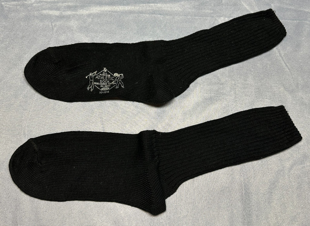 Vintage Socks Size 10-10.5 New 1 Pair Black All Purpose Athletic Sock Combed Ctn