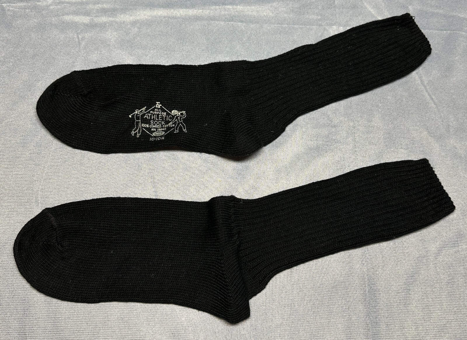 Vintage Socks Size 10-10.5 New 1 Pair Black All Purpose Athletic Sock Combed Ctn