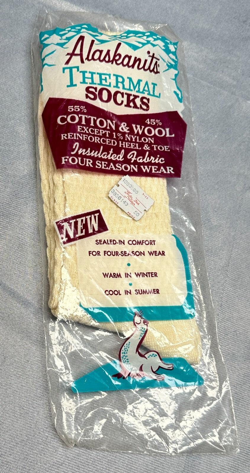 Vintage Alaskanits Mens Size 10.5 Thermal Socks Off-White/Cream Irregulars NWT