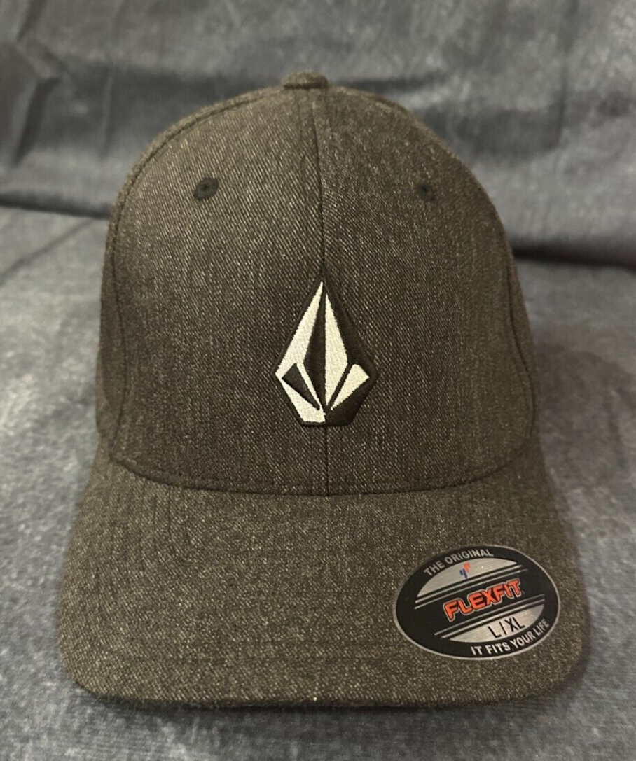Volcom Logo FlexFit Hat Cap Dark Grey Large/XL