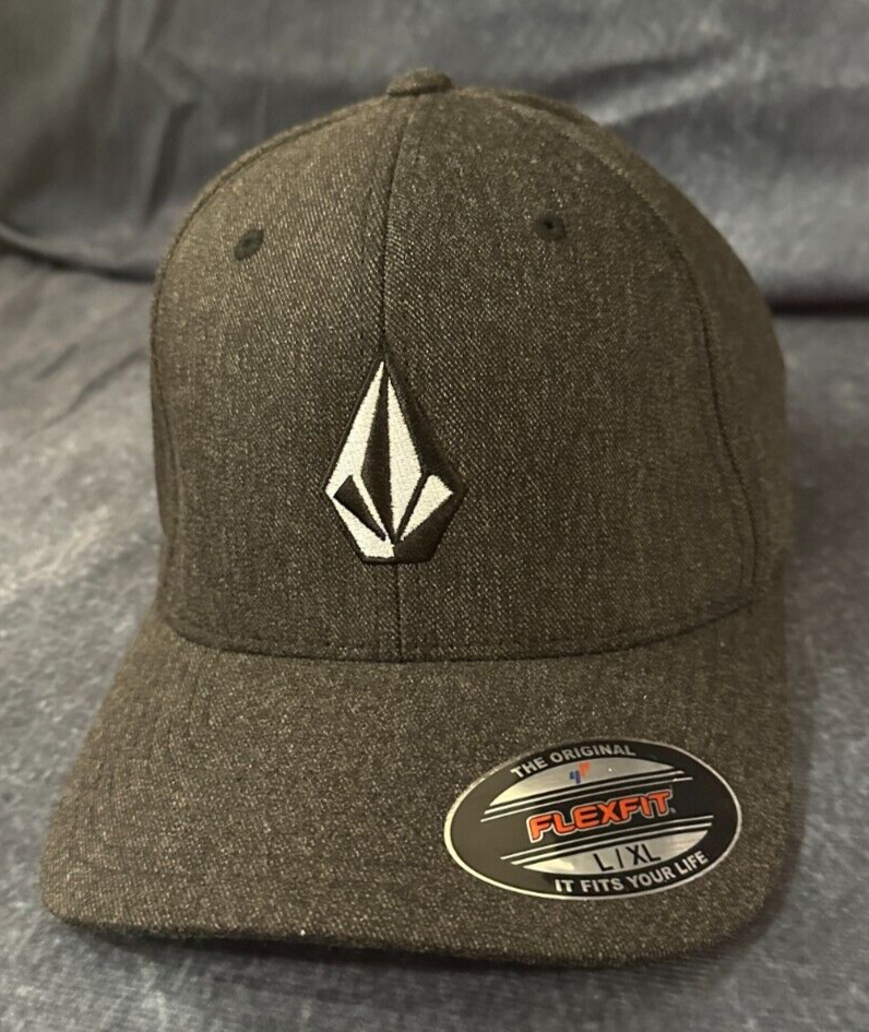 Volcom Logo FlexFit Hat Cap Dark Grey Large/XL