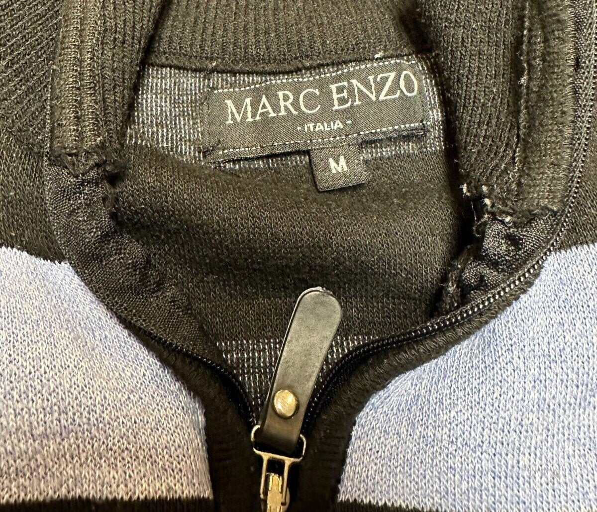 Marc Enzo Italia Mens 1/4 Zip Pullover Sweater Medium Striped Blue Black Grey