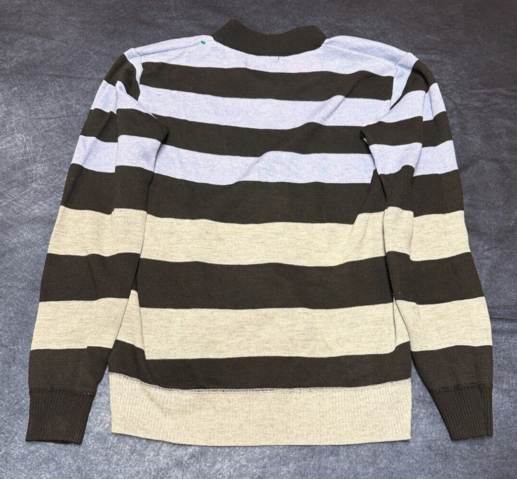 Marc Enzo Italia Mens 1/4 Zip Pullover Sweater Medium Striped Blue Black Grey