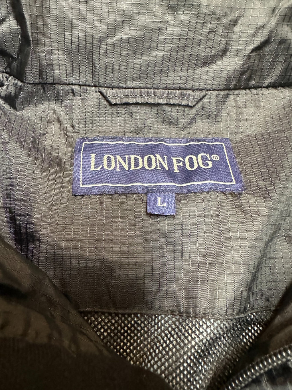 Mens London Fog Black with Grey Stripe Lightweight Jacket Windbreaker Size Large