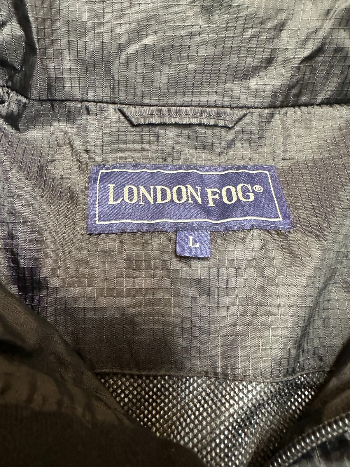 Mens London Fog Black with Grey Stripe Lightweight Jacket Windbreaker Size Large