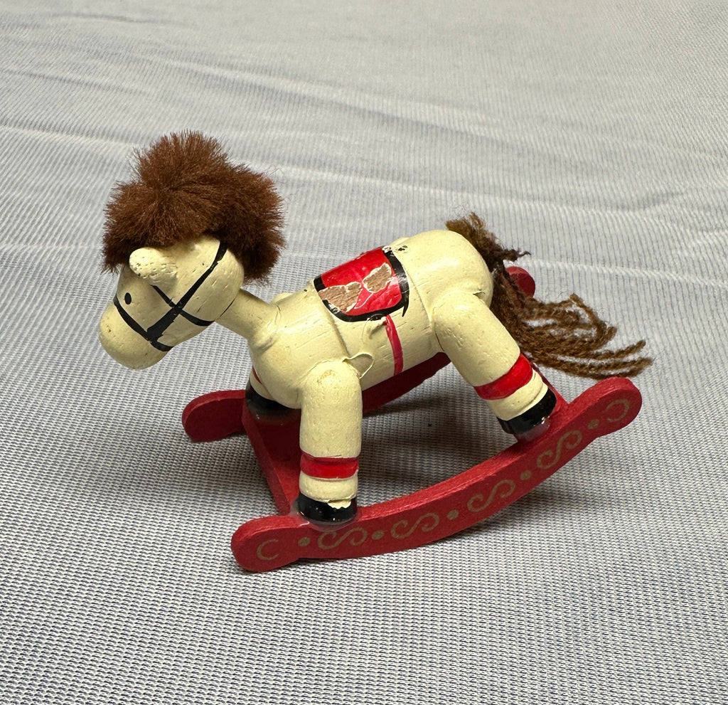 Vintage Wooden Hand Painted Rocking Horse Christmas Ornament *See Description*