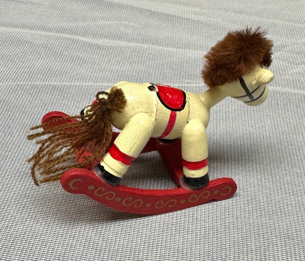 Vintage Wooden Hand Painted Rocking Horse Christmas Ornament *See Description*