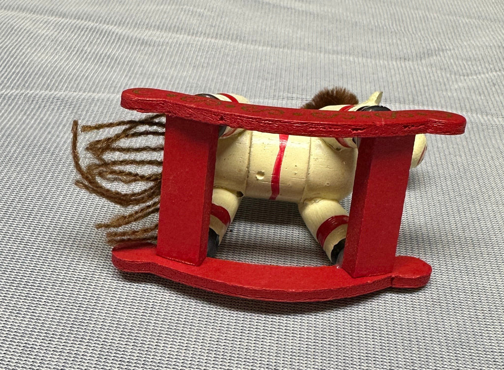 Vintage Wooden Hand Painted Rocking Horse Christmas Ornament *See Description*
