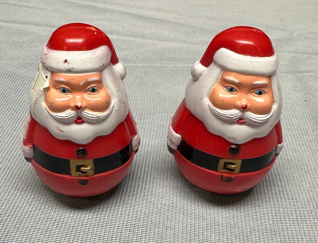 Set of 2 Vintage Plastic Santa Claus Christmas Roly-Poly Double-Faced/Two-Faces