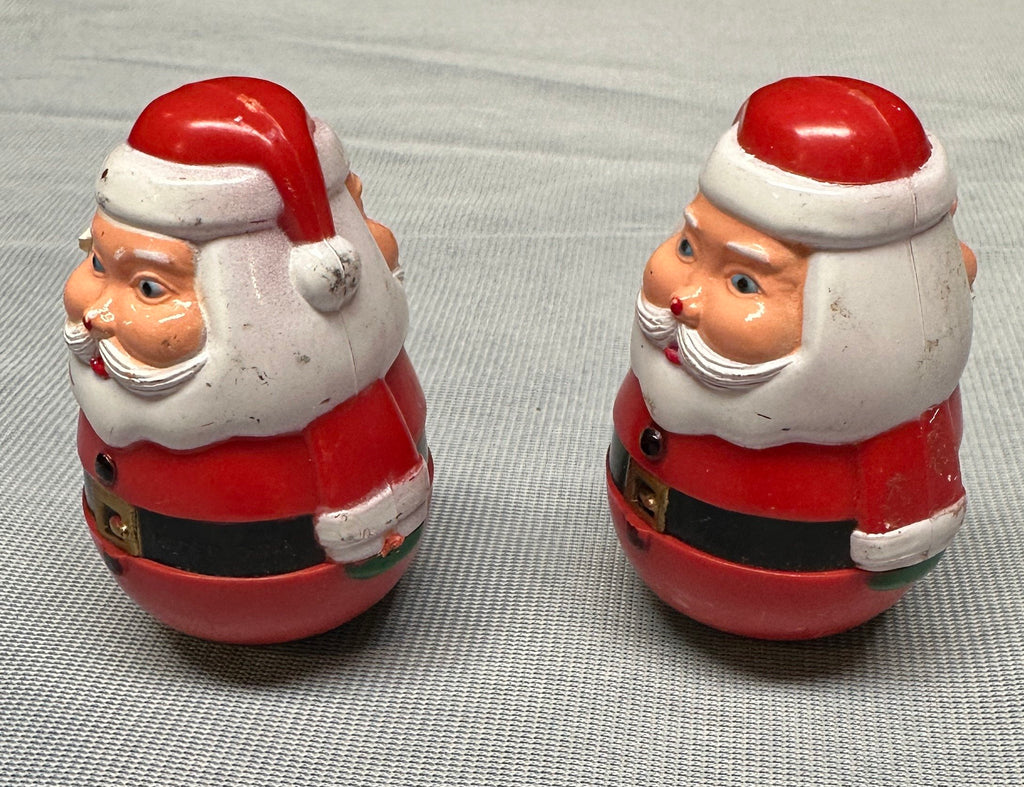 Set of 2 Vintage Plastic Santa Claus Christmas Roly-Poly Double-Faced/Two-Faces