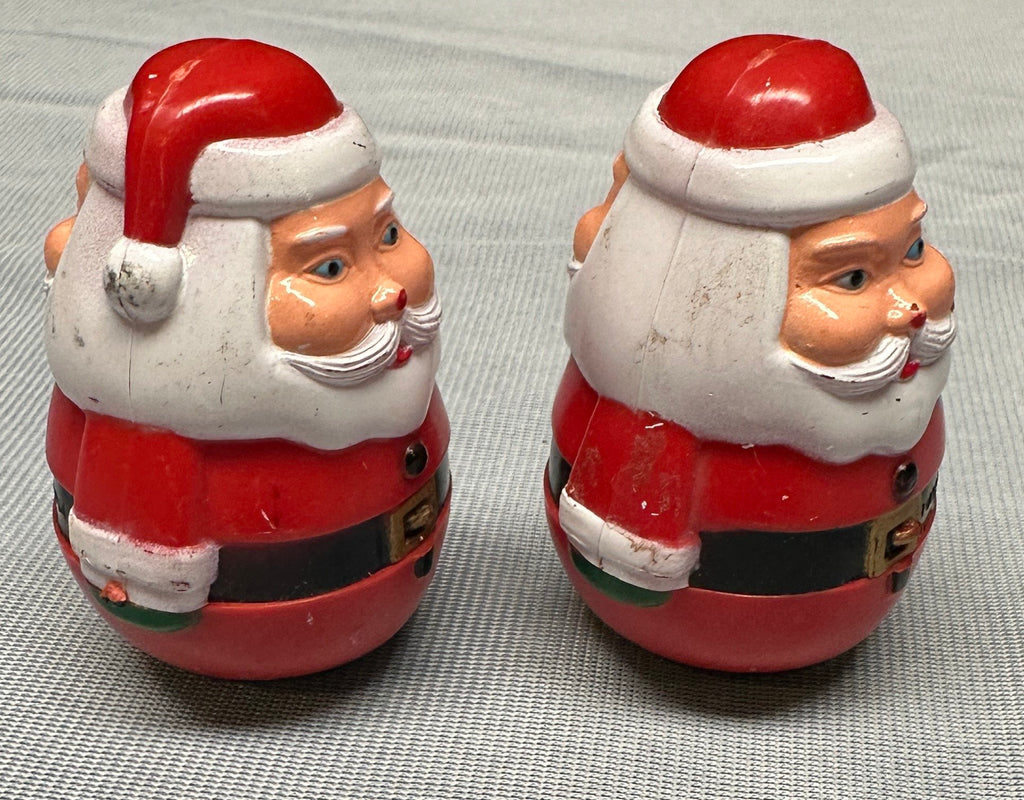 Set of 2 Vintage Plastic Santa Claus Christmas Roly-Poly Double-Faced/Two-Faces