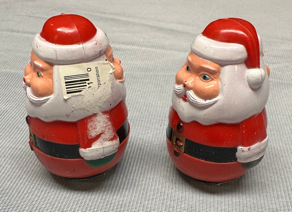 Set of 2 Vintage Plastic Santa Claus Christmas Roly-Poly Double-Faced/Two-Faces
