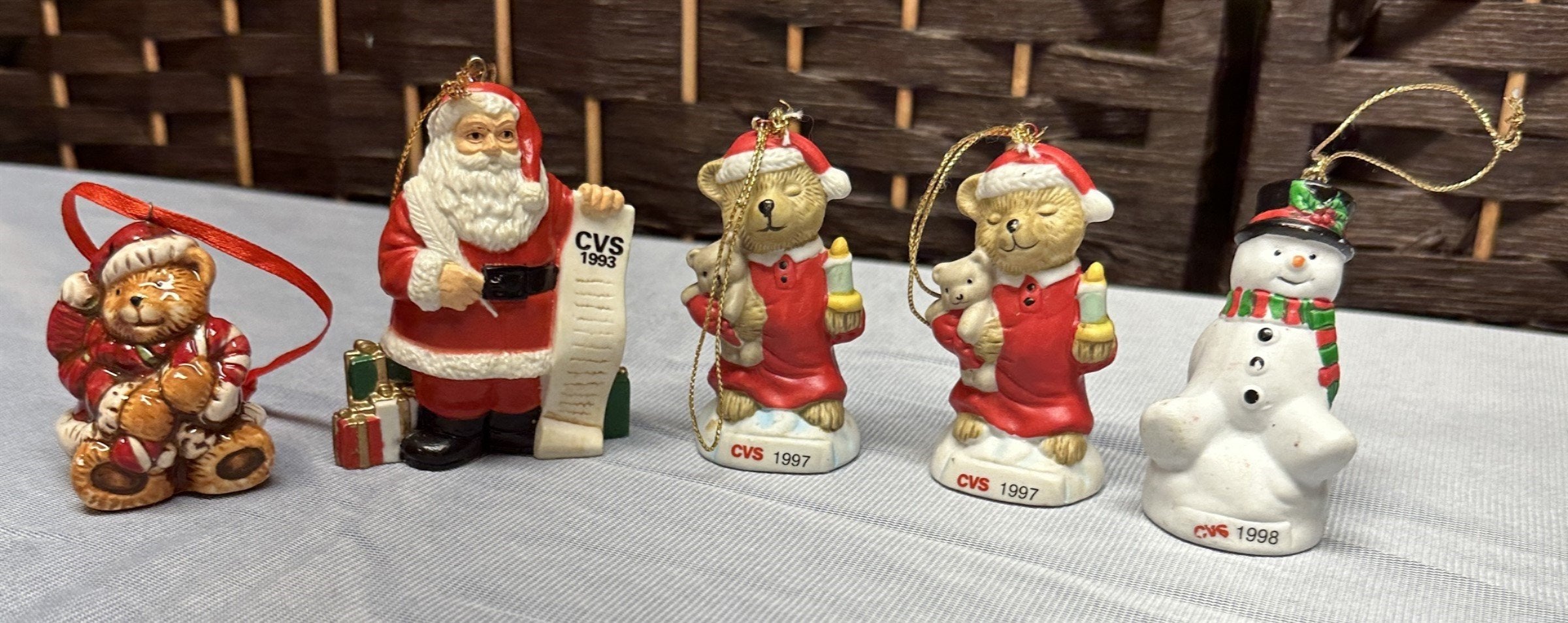 Vintage Christmas Ornament CVS 5x Folk Art / Country Style Bear Santa Snowman