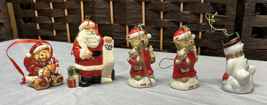 Vintage Christmas Ornament CVS 5x Folk Art / Country Style Bear Santa Snowman