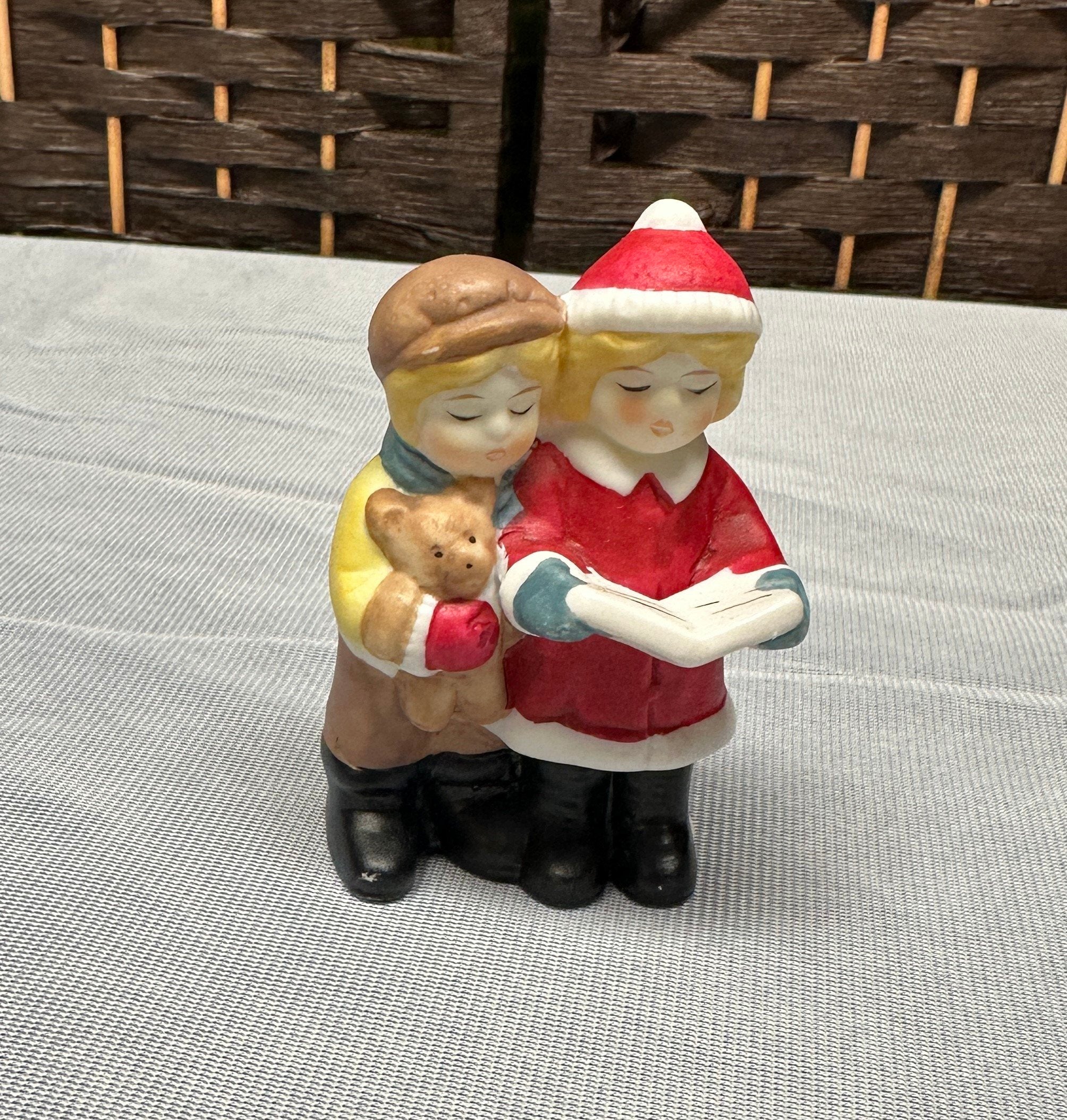 Vintage Christmas Caroling Children Figurine Ornament Small Holiday Decor