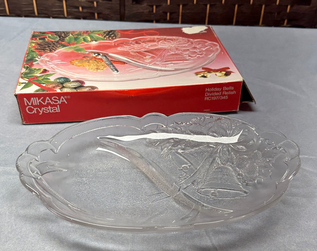 Mikasa Crystal Holiday Bells Divided Relish Dish Vintage RC197/345 Made in Japan