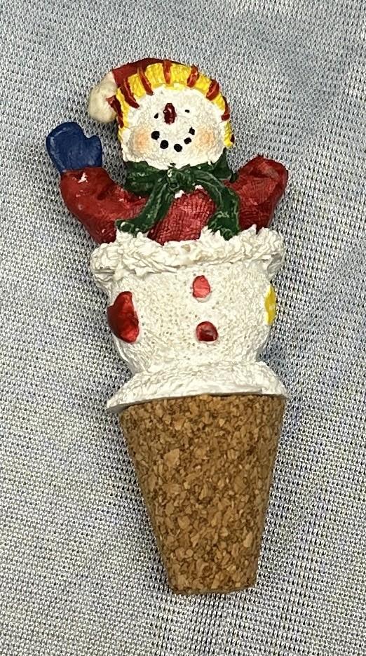 Hand Painted Snowman Cork Bottle Stopper Vintage