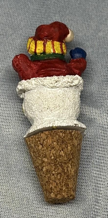 Hand Painted Snowman Cork Bottle Stopper Vintage