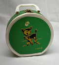 1950s Luce Child's Hat Box Case Green Flocked DISTRESSED Mid-Century Decor