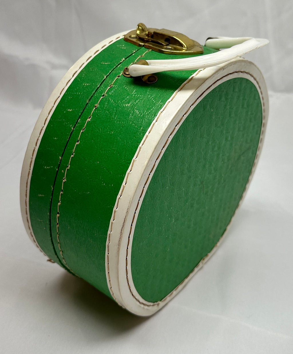 1950s Luce Child's Hat Box Case Green Flocked DISTRESSED Mid-Century Decor