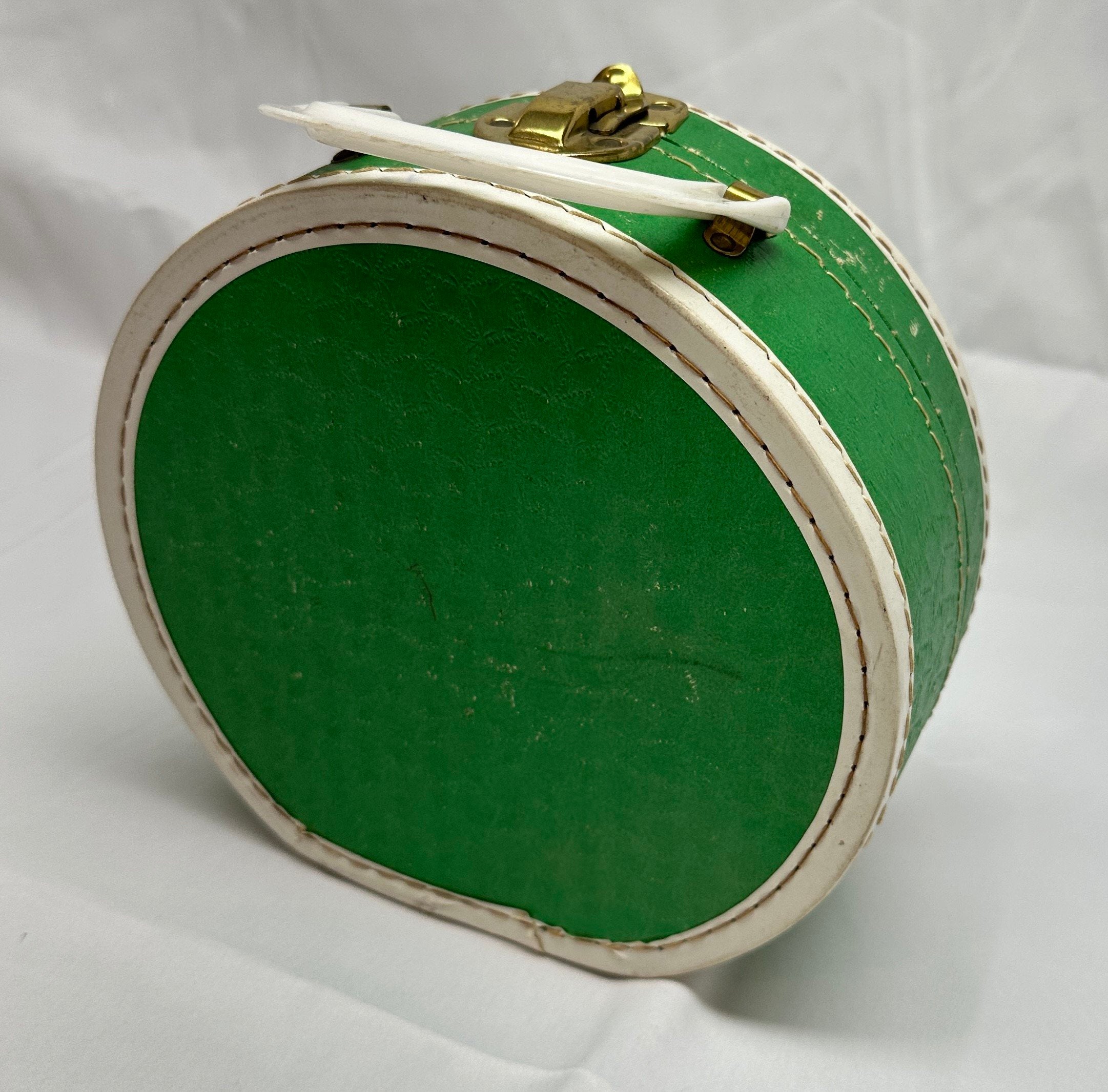 1950s Luce Child's Hat Box Case Green Flocked DISTRESSED Mid-Century Decor