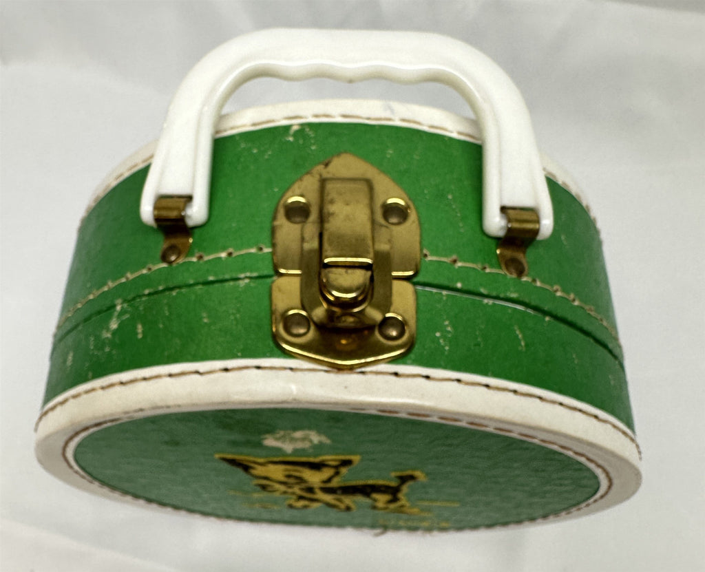 1950s Luce Child's Hat Box Case Green Flocked DISTRESSED Mid-Century Decor