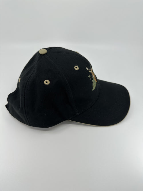 Deer Buck Head & Forest Black Embroidered Adjustable 100% Cotton Hat