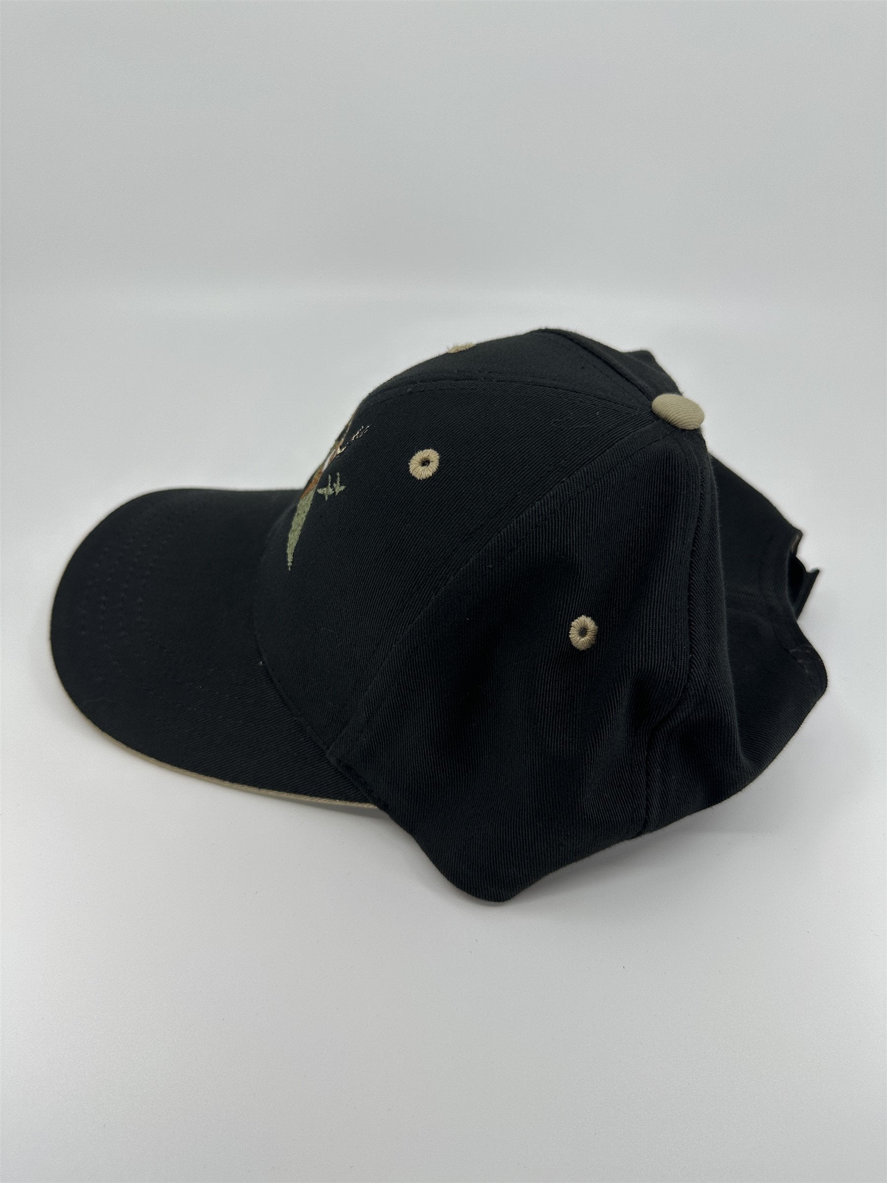 Deer Buck Head & Forest Black Embroidered Adjustable 100% Cotton Hat