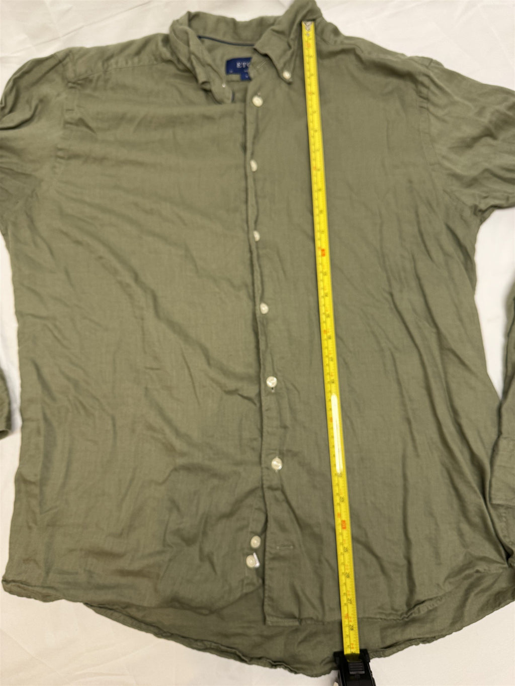 Eton Slim Fit Dress Shirt 17.5 44 Olive Green Wrinkle-Resistant Twill