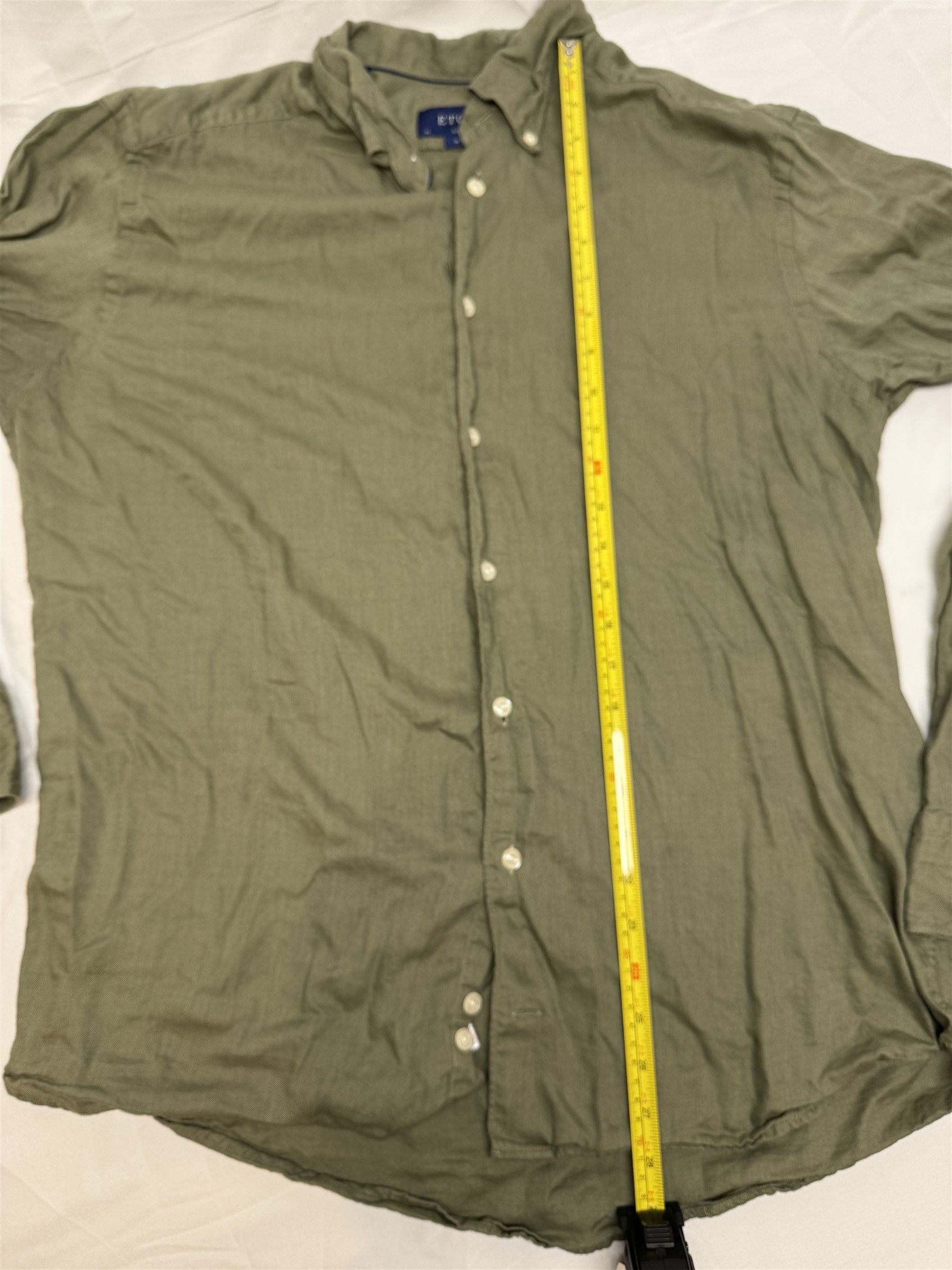 Eton Slim Fit Dress Shirt 17.5 44 Olive Green Wrinkle-Resistant Twill