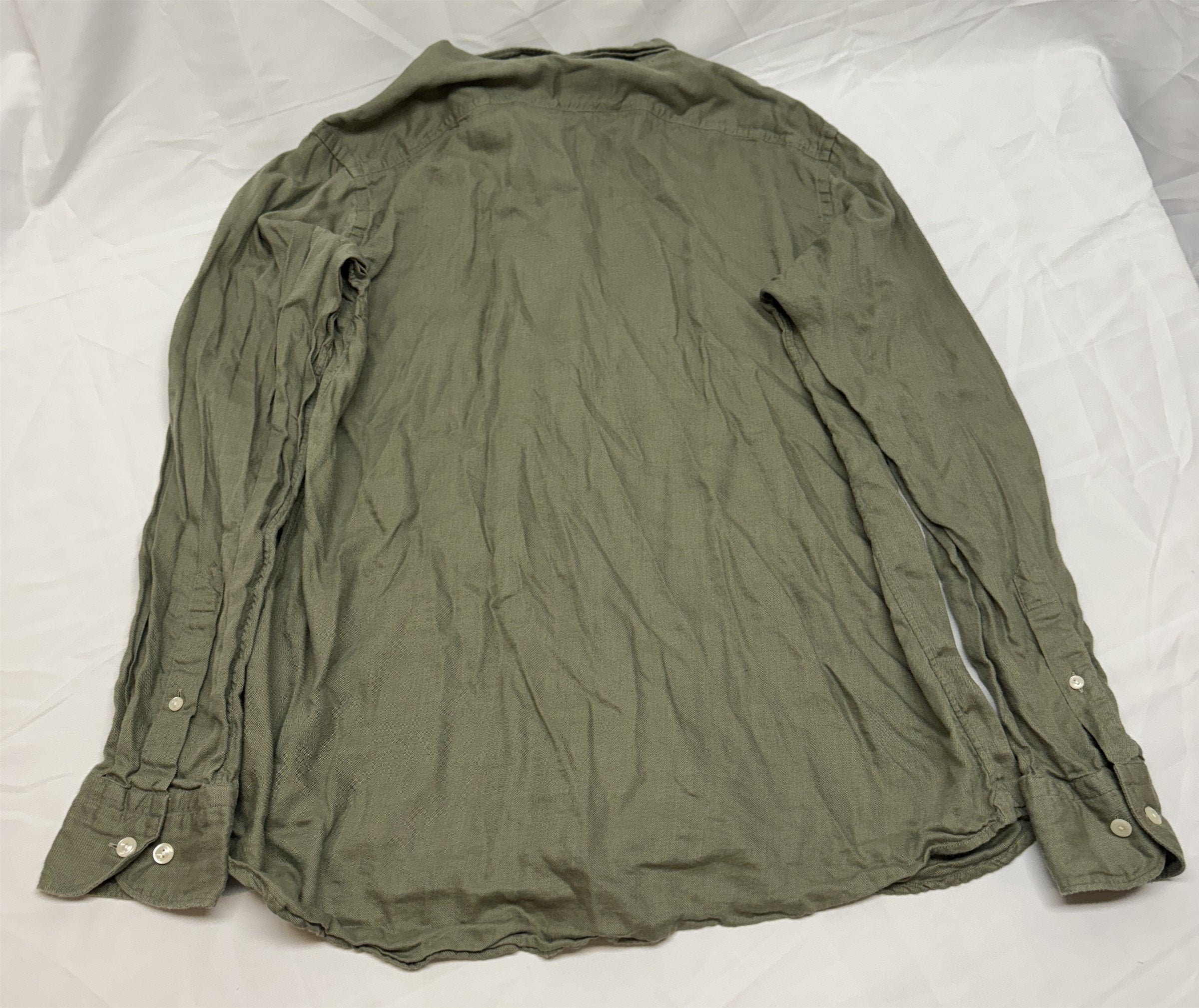 Eton Slim Fit Dress Shirt 17.5 44 Olive Green Wrinkle-Resistant Twill