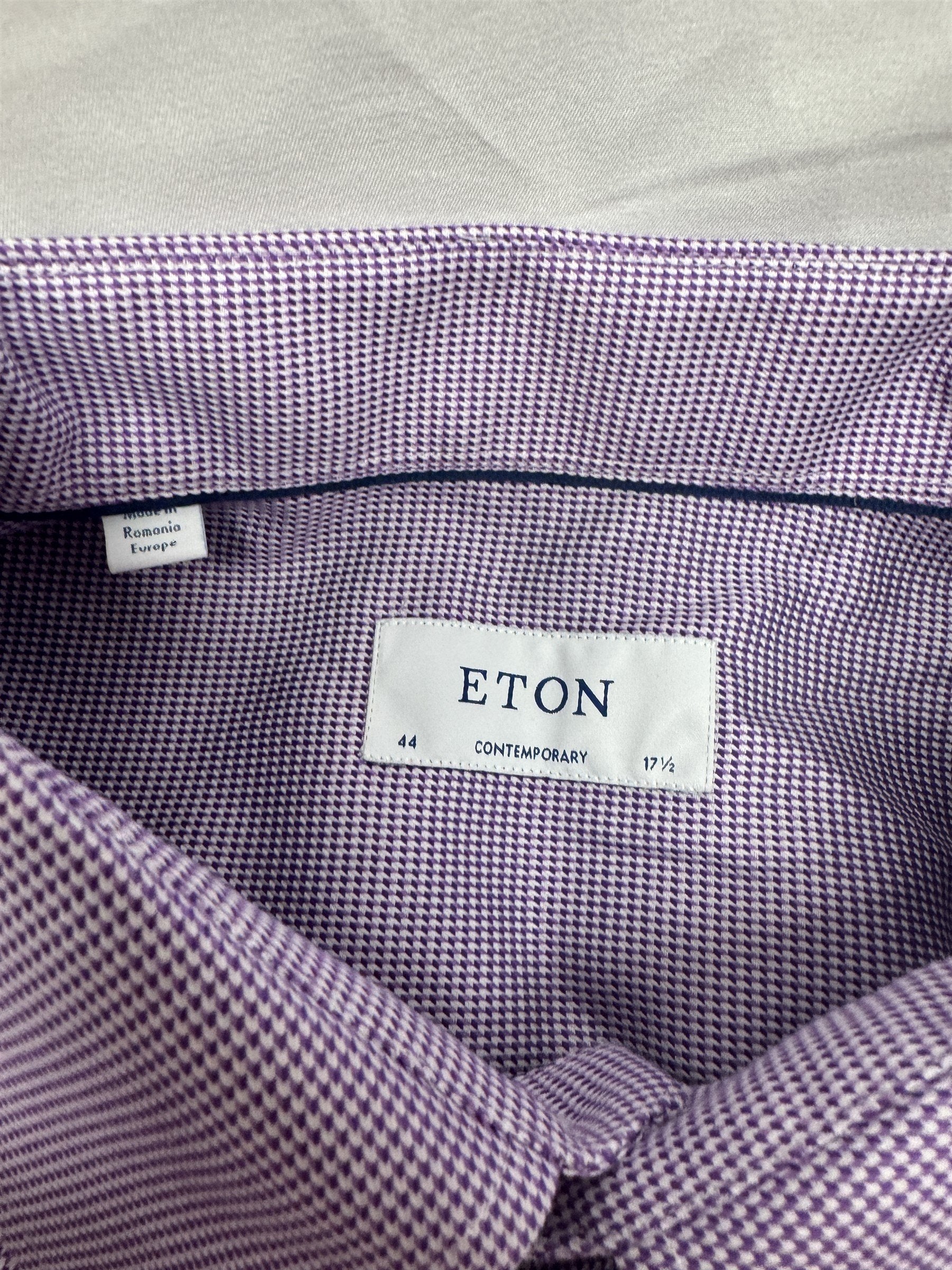 Eton of Sweden Luxury Dress Shirt Purple Pattern 17.5 44 Contemporary Fit