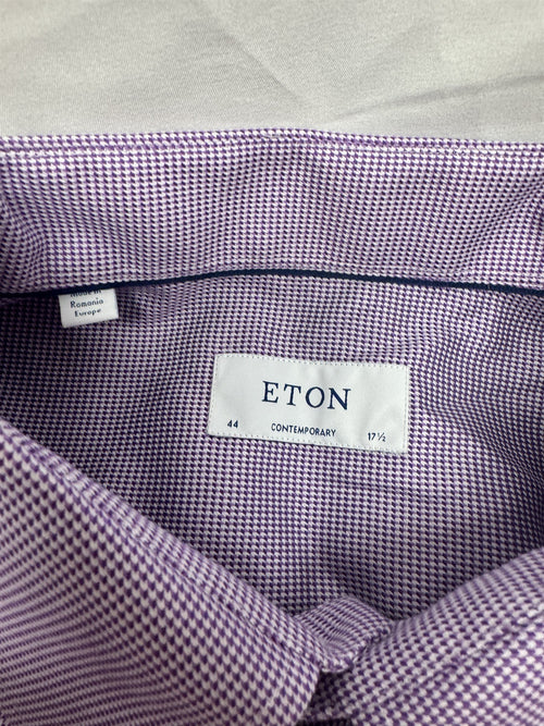 Eton of Sweden Luxury Dress Shirt Purple Pattern 17.5 44 Contemporary Fit