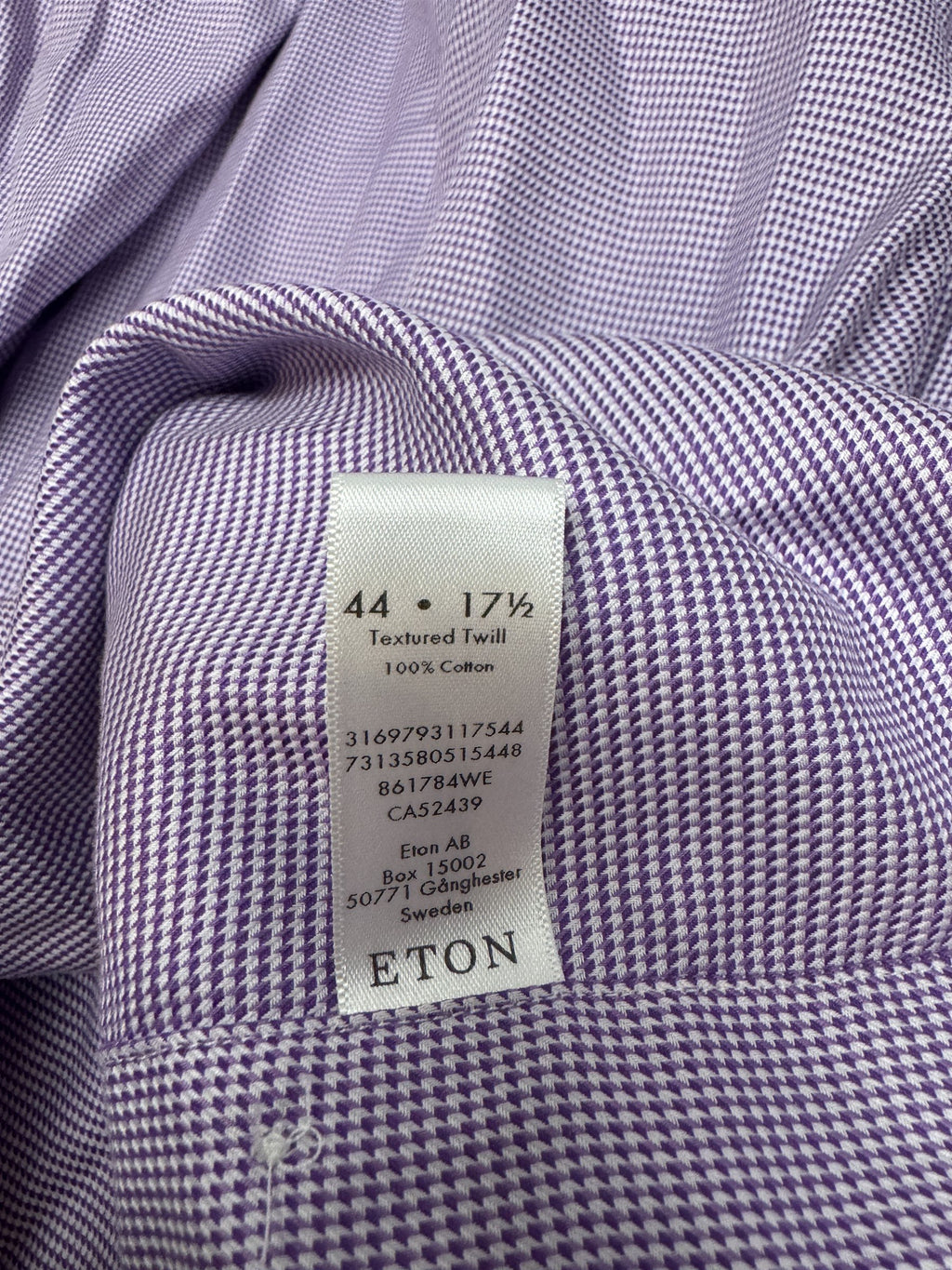 Eton of Sweden Luxury Dress Shirt Purple Pattern 17.5 44 Contemporary Fit