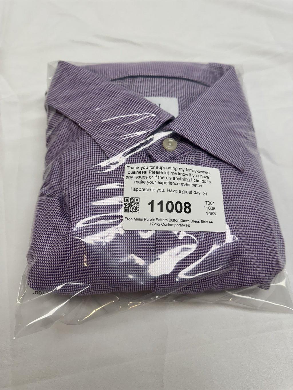 Eton of Sweden Luxury Dress Shirt Purple Pattern 17.5 44 Contemporary Fit
