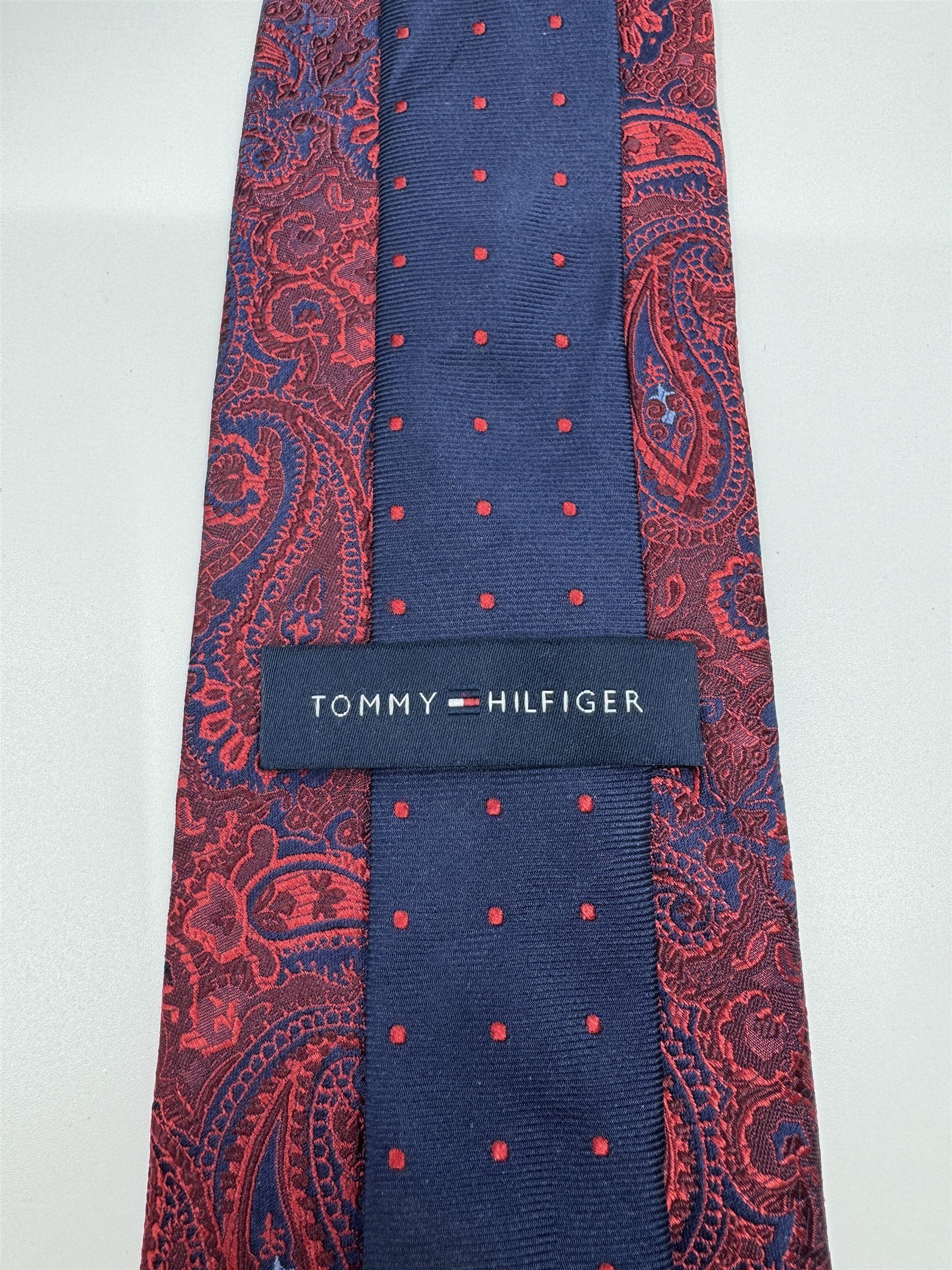 Tommy Hilfiger Red and Blue Paisley Pattern Professional Mens Neck Tie