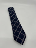 Michael Kors Mens Neck Tie Navy Blue w White and Coral Accent Plaid Pattern Silk