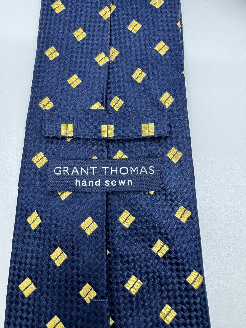 Mens Grant Thomas Hand Sewn Silk Tie Navy Blue /w Gold Double Lines Equality