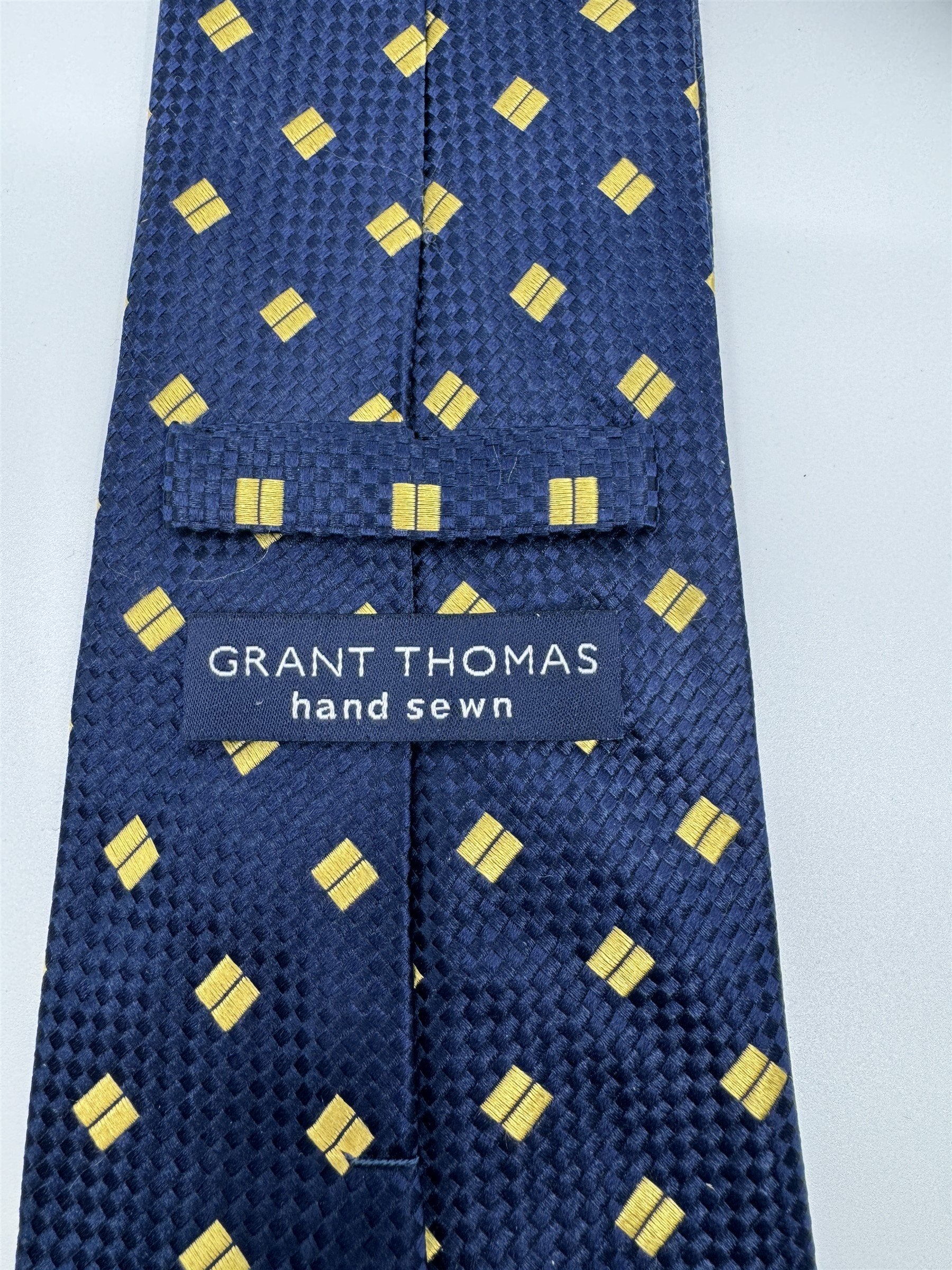 Mens Grant Thomas Hand Sewn Silk Tie Navy Blue /w Gold Double Lines Equality