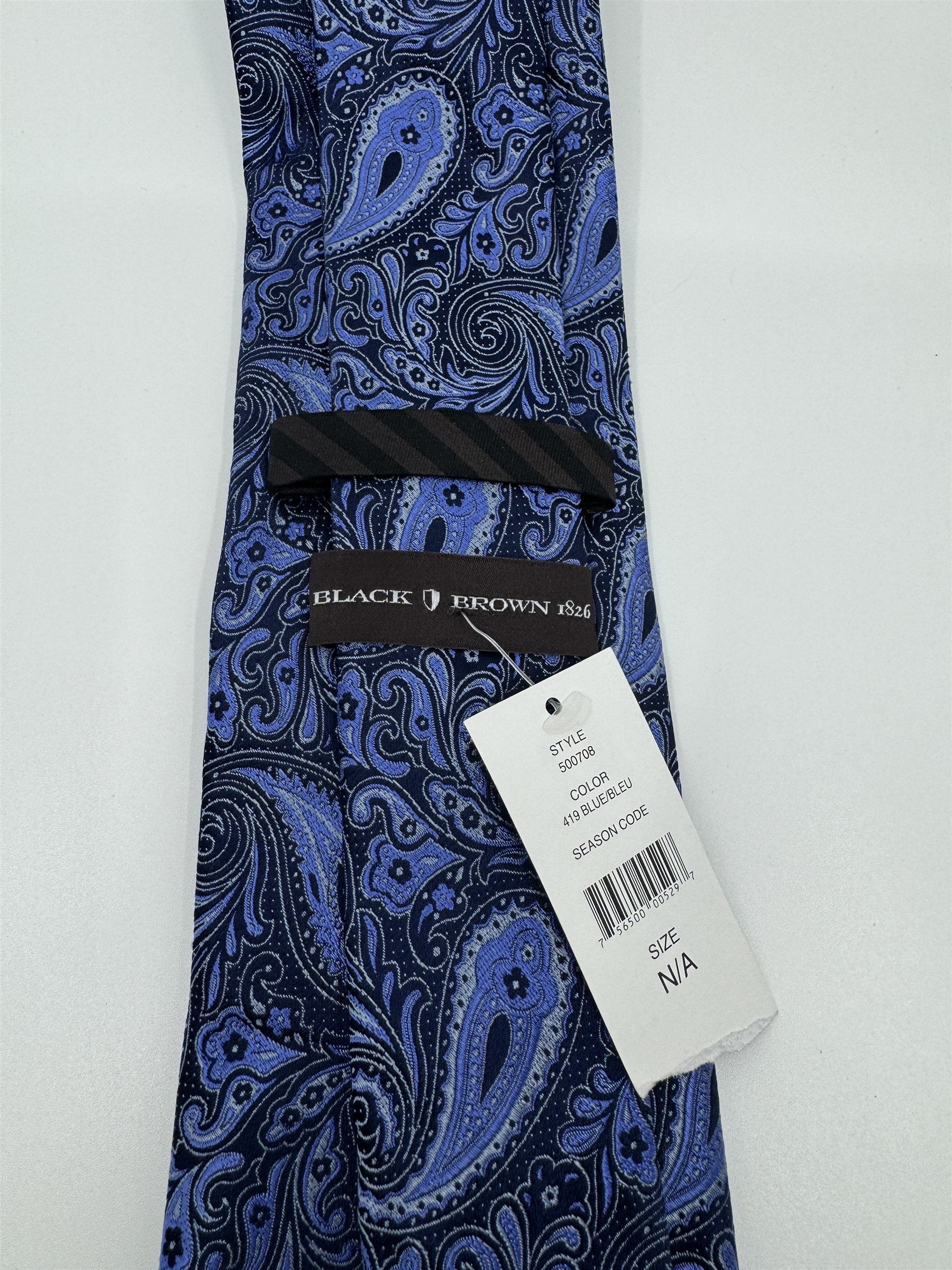 Black Brown 1826 Mens Blue Paisley Print Tie NWT 100% Silk