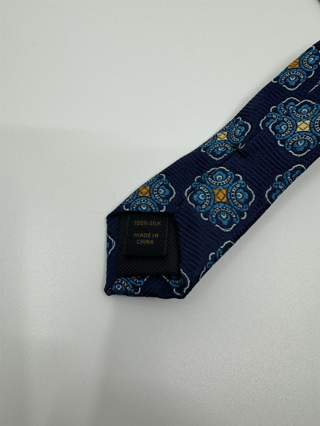 Luxury Silk Tie by Jos A Bank Reserve Blue Medallion Print FAST SHIP NWT