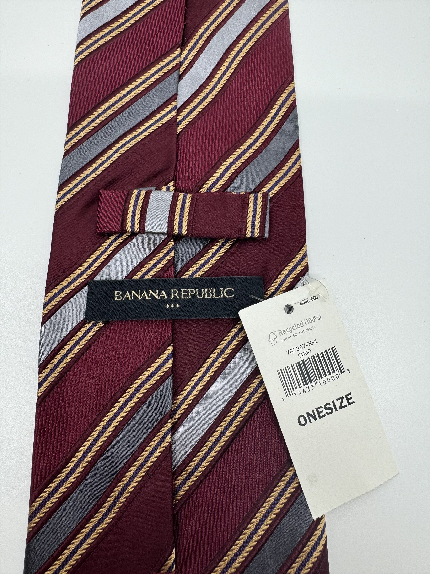Banana Republic Red, Blue, Silver, and Gold Striped Mens Neck Tie NWT