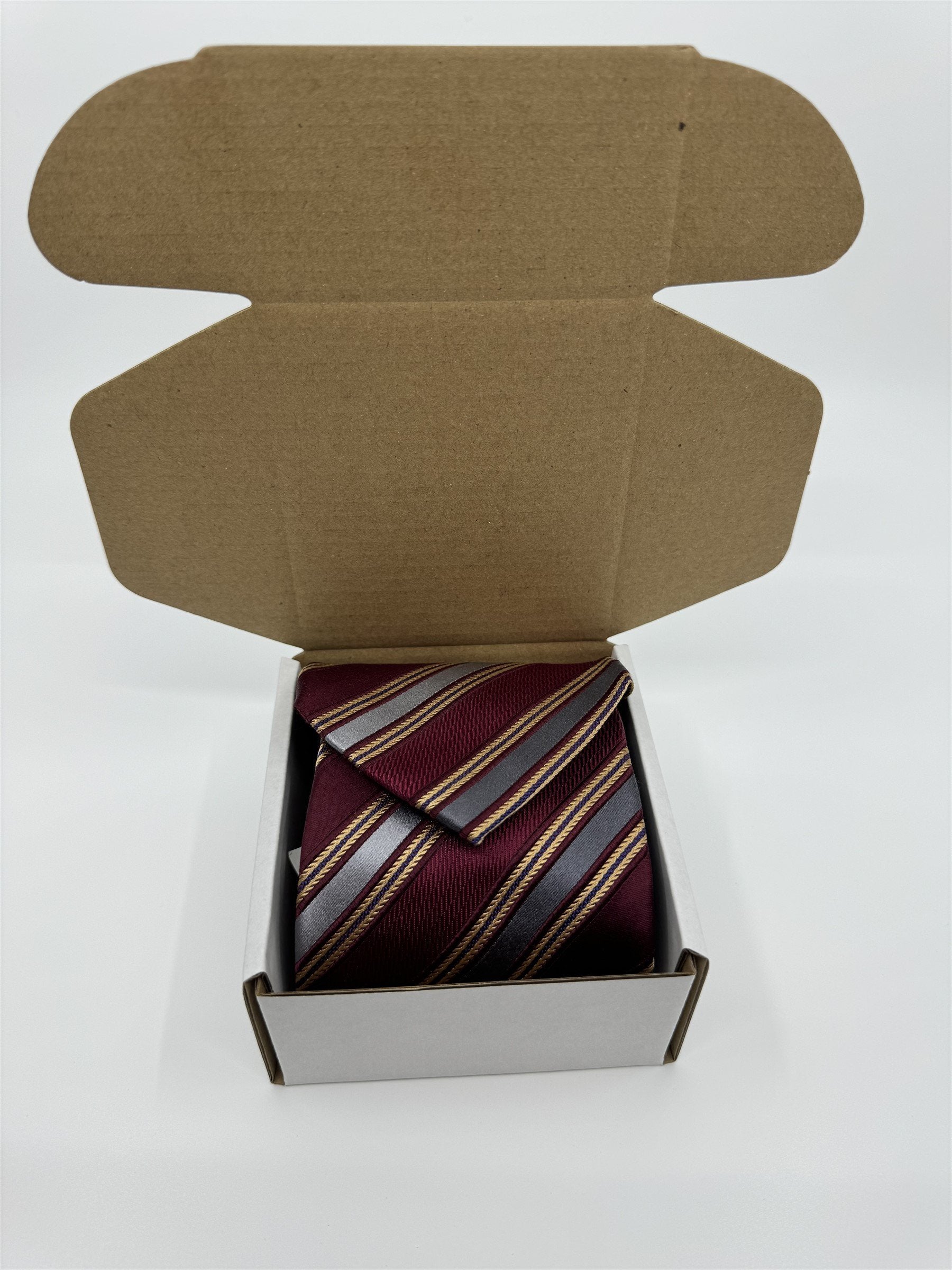 Banana Republic Red, Blue, Silver, and Gold Striped Mens Neck Tie NWT