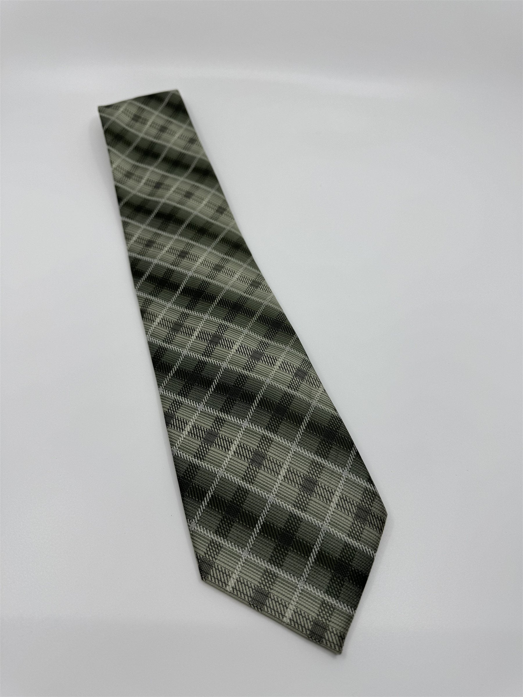 Stafford Essentials Green Square Plaid Print 100% Polyester Mens Neck Tie NWOT