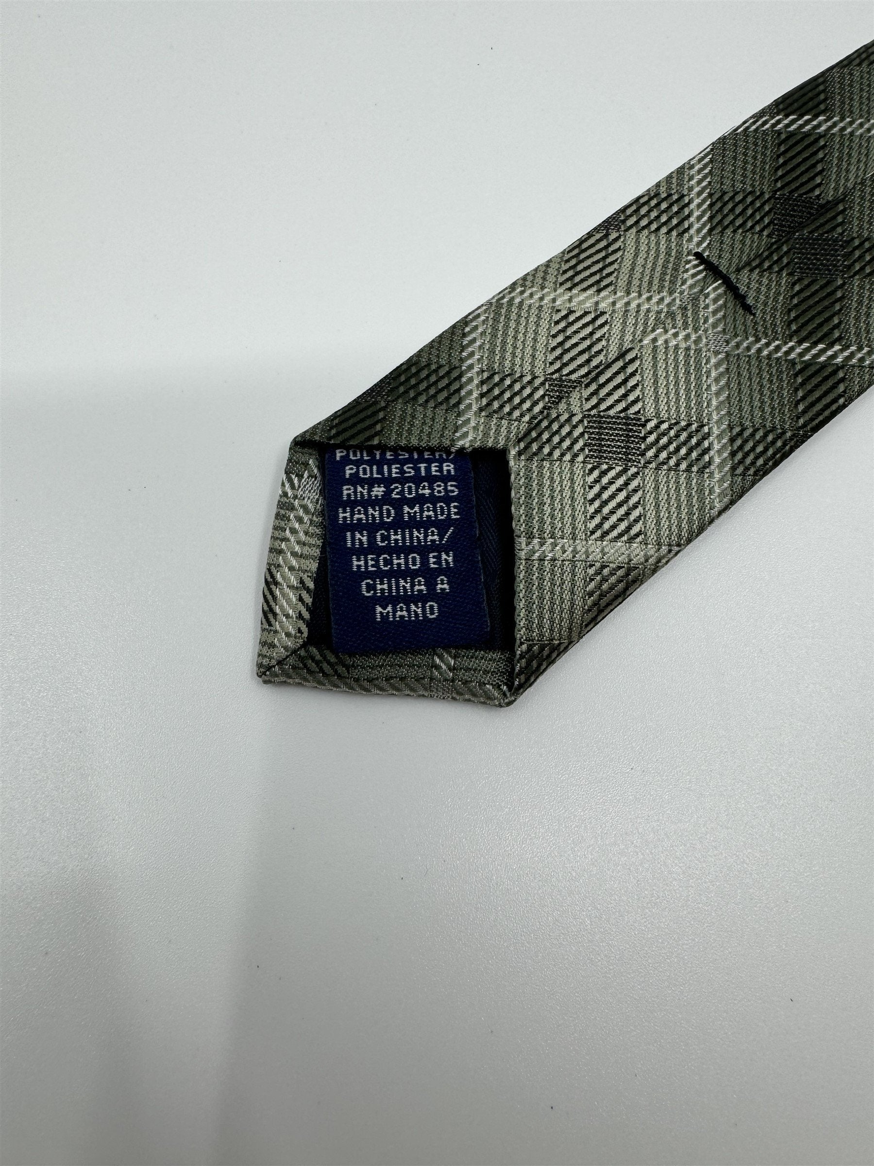 Stafford Essentials Green Square Plaid Print 100% Polyester Mens Neck Tie NWOT