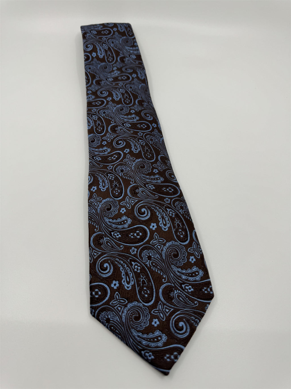 Tasso Elba 100% Silk Handmade Mens Neck Tie Brown Paisley with Blue Accents