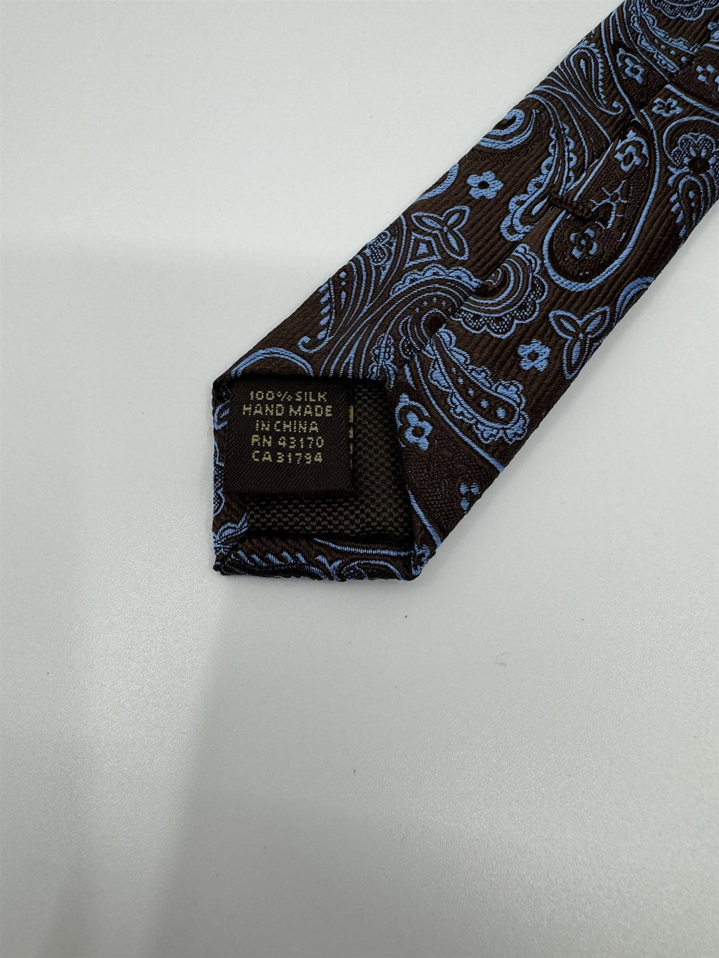 Tasso Elba 100% Silk Handmade Mens Neck Tie Brown Paisley with Blue Accents