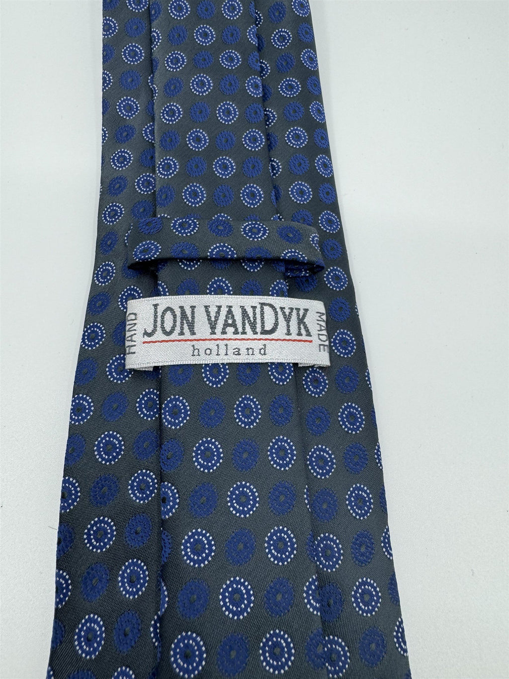 Jon VanDyk Holland Mens Tie 100% Polyester MF Navy Blue /w Circle Geo Pattern